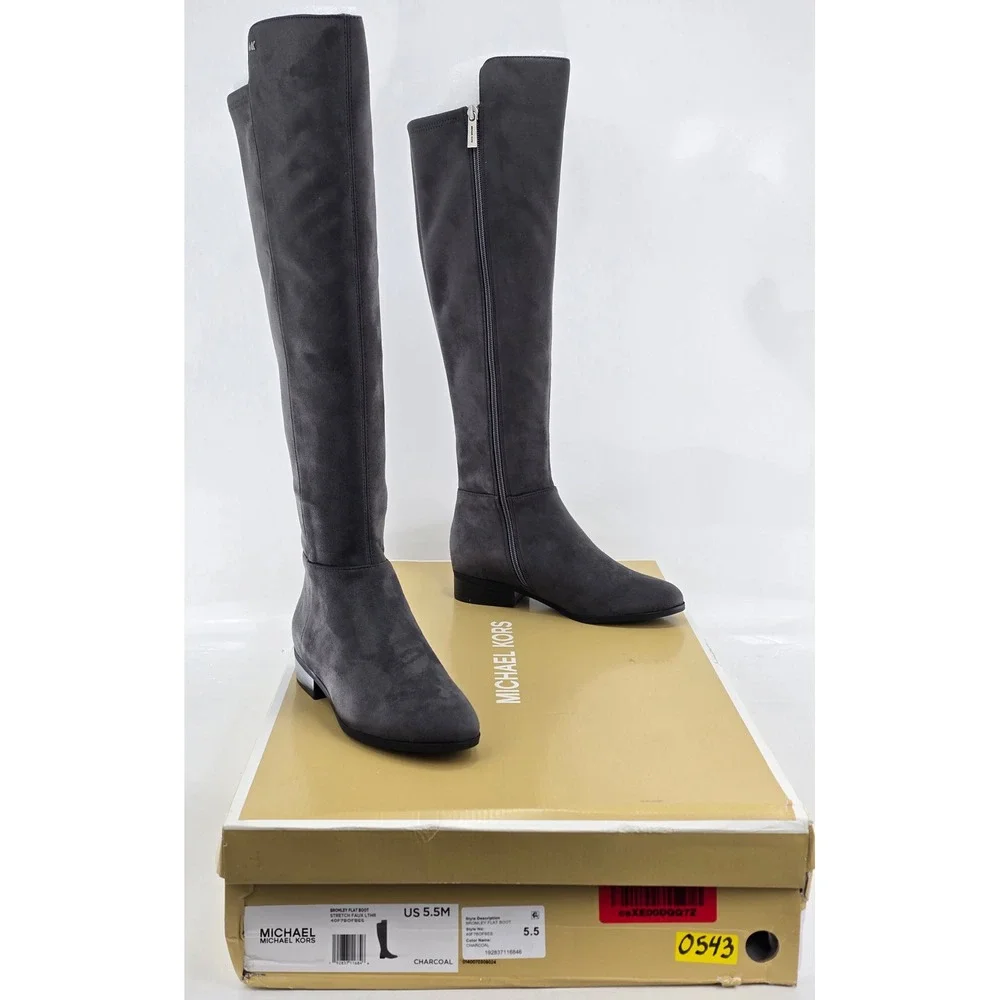 Michael Michael Kors Bromley Flat Boot Womens 5.5 Charcoal Stretch Faux Lthr NEW
